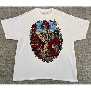 Grateful Dead  Liquid Blue‎ T-Shirt White Size 2XL Skeleton Roses Y2K